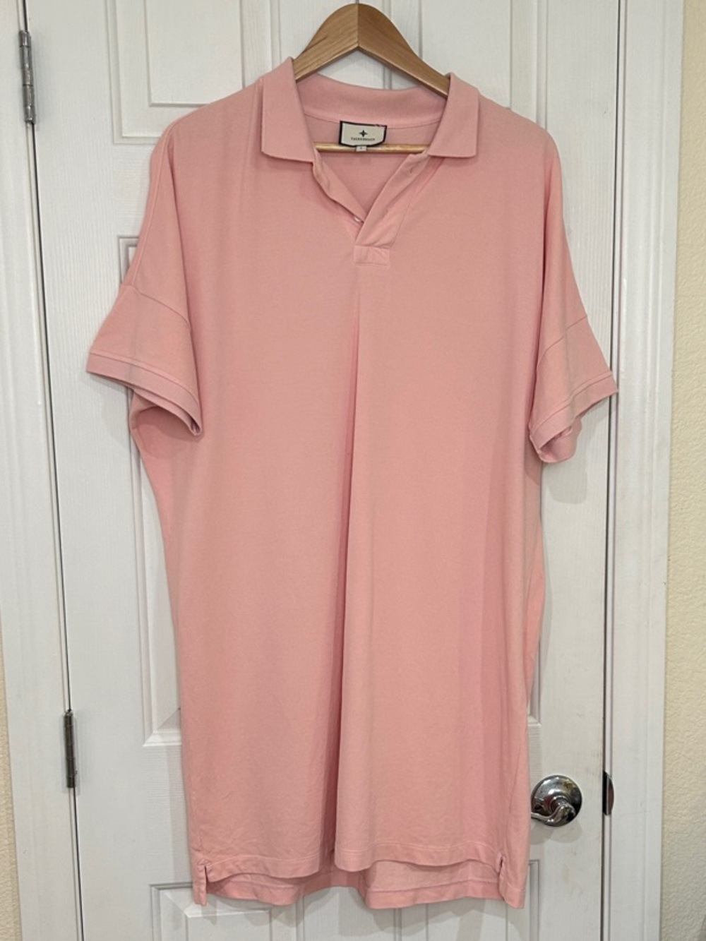 Tuckernuck Pink Polo Shirt Dress Oversized Short Sleeve 100% Cotton Sz L